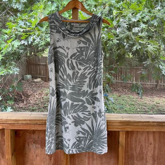 Lina Tomei Women's Green Floral Linen Sleeveless Mini Dress Size S - Picture 1 of 8